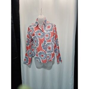 Vtg Boden Daisy Print Button Up Shirt Cotton Women Sz 14 Hippie Boho Long Sleeve
